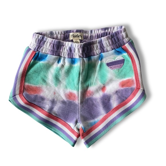 Hatley Other - Hatley Girls Tie Dye Sweatpant Shorts Embroidered Heart Kids Size 4 EUC